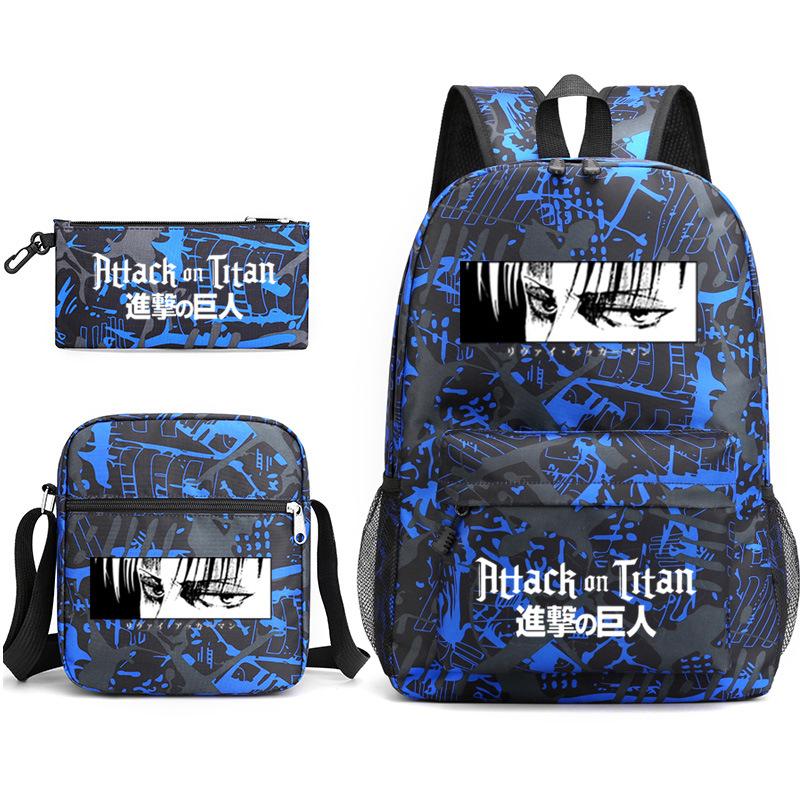 3 Piece School Backpack Set for Students Large Capacity Oxford Cloth Schoolbag with Shoulder Strap and Pencil Case