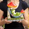 Mushroom Hammock Frog Figurine Garden Frog Statue Lying Frog Ornament for Balcony Yard Art Indoor Desk Decoration
