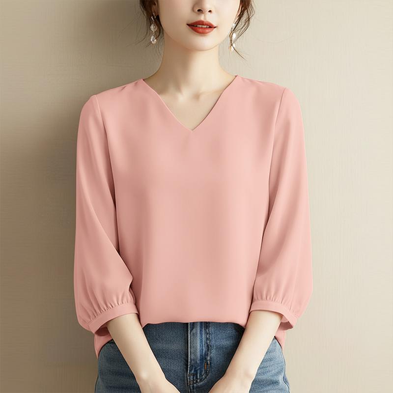 ZANZEA Women Casual V-Neck Solid Color 3/4 Sleeve Blouse