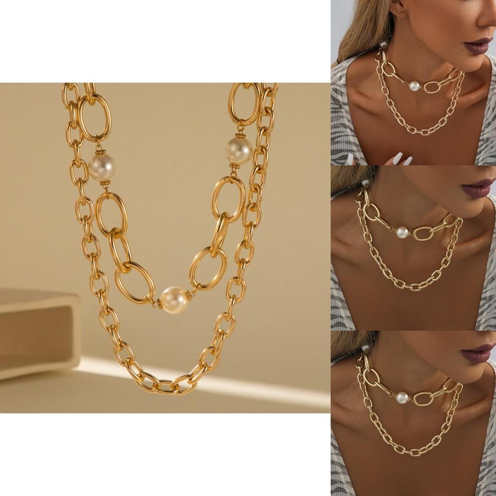 Stylish And Versatile Faux Pearl Layered Necklace With Eyecatching Gold Chain