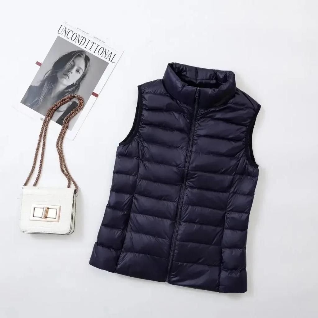 Biela kačacia bunda Dámska vesta Jeseň Zima Vesta bez rukávov Teplá ľahká nafúknutá bunda Dámske topy Outwear