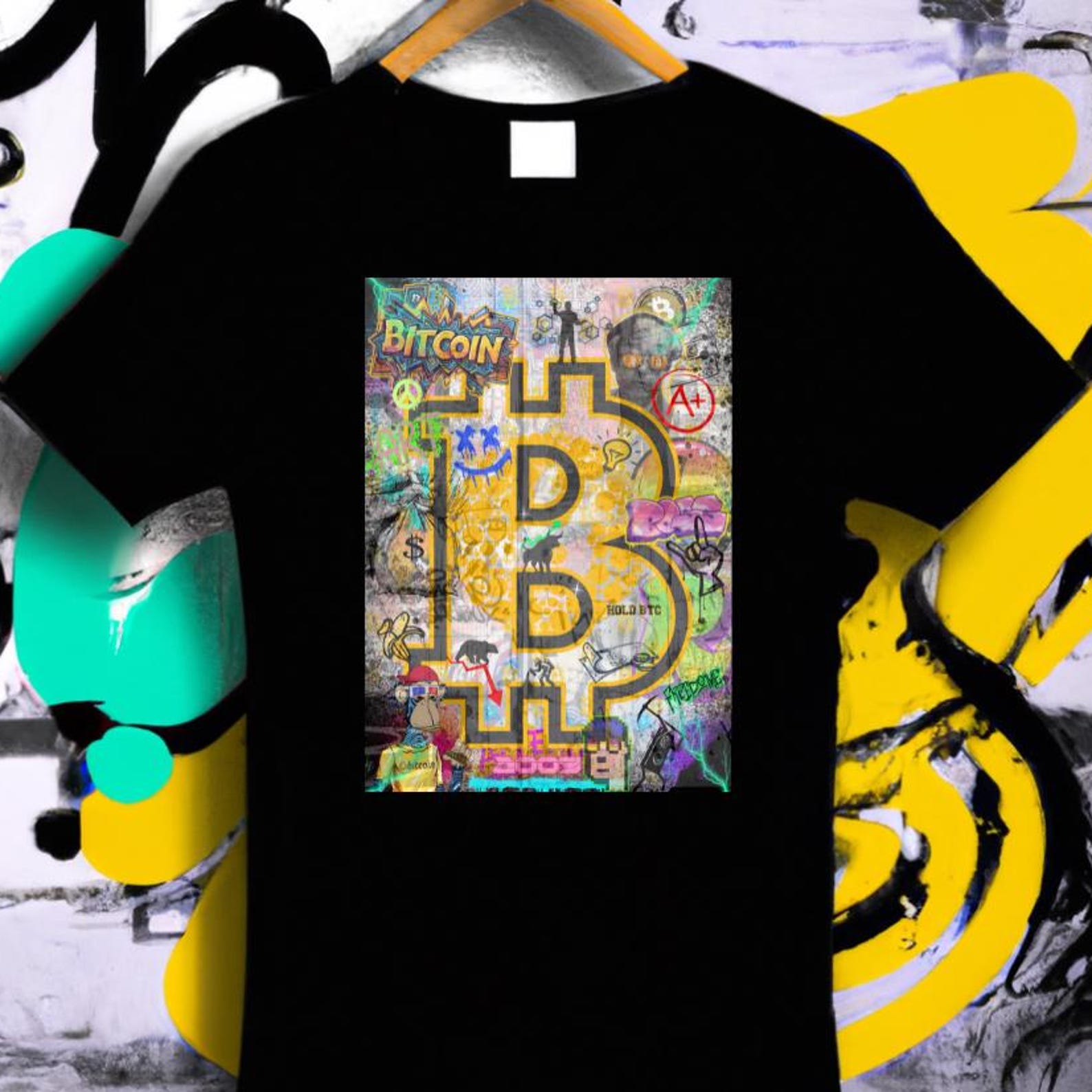 Bitcoin T-Shirt, Crypto Streetwear, Blockchain Tee, Crypto ArT-Shirt, Bitcoin Graphic Tee, Urban Graffiti Shirt, Crypto Gift Tee 3XL