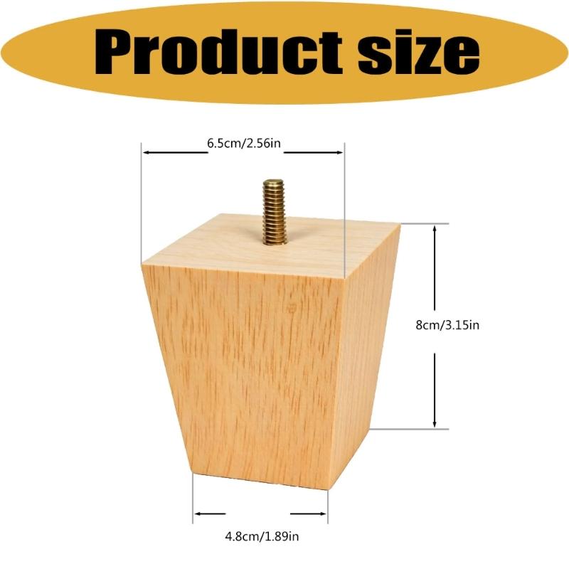Replacement Wooden Furniture Legs Set of 4, Square Tapered Support Feet for Sofa Cabinet Coffee Table and Bed Use