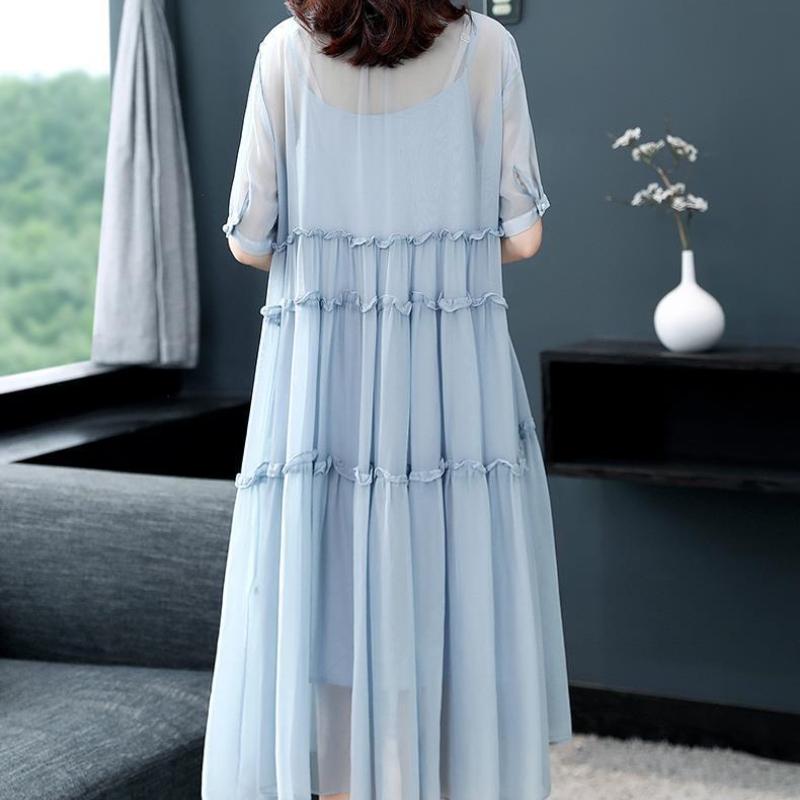 Chiffon Dresses Women's Summer Elegant Loose Large Size Temperament Thin Medium-length Dresses