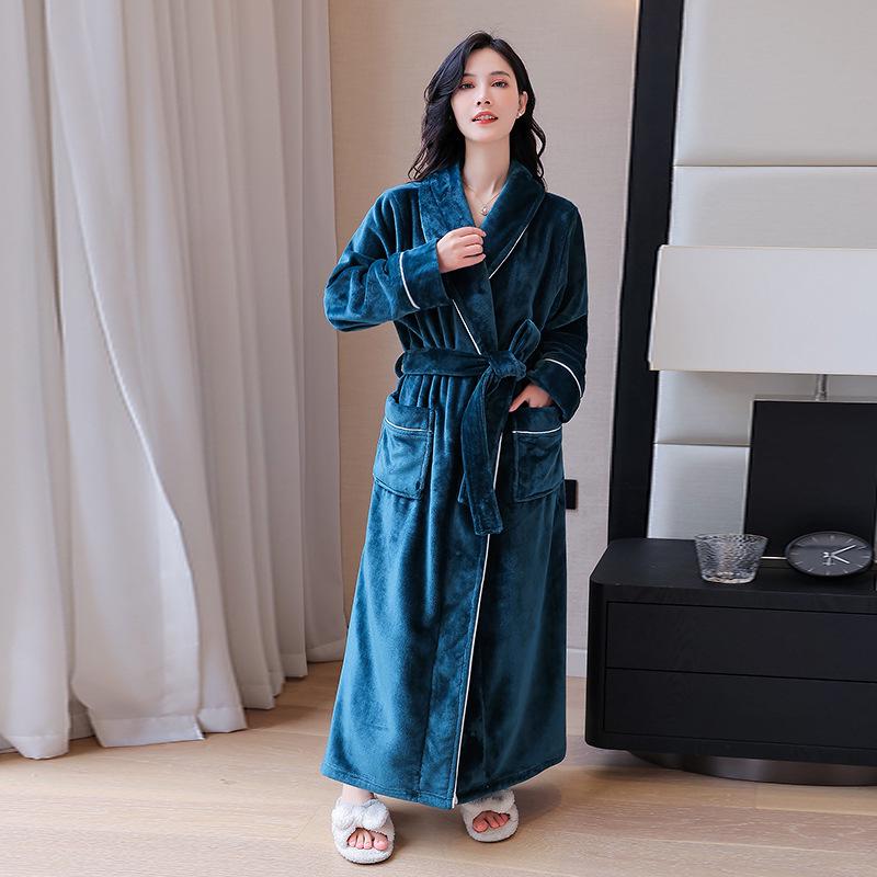 Women's Flannel Bathrobe - Cozy, Long, Thick, Autumn/Winter Nightgown for Beauty Salons and Hotels
