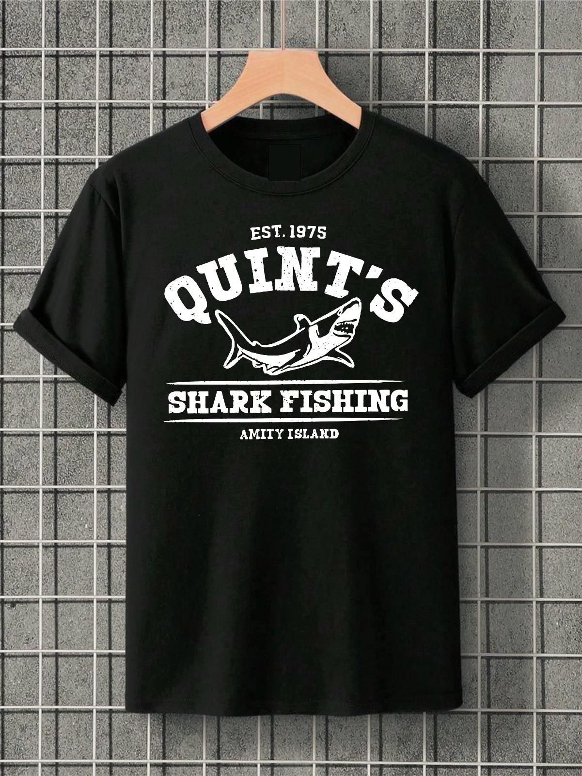 Jaws Quints Amity Island 1975 Shark Fishing Men s T-Shirt Novelty Fishing Tee M