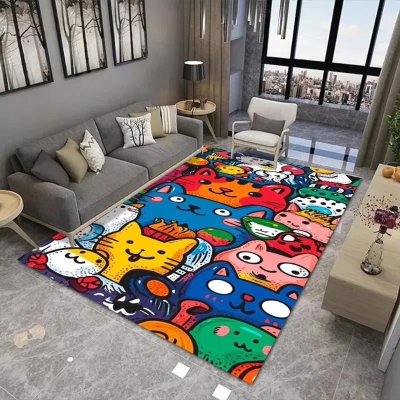 Painting Style Kitten Carpet Large Area Rug Suitable for Living Room and Bedroom Mats Anti Slip and Wear-resistant Soft Rug