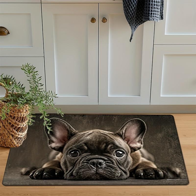 1pc French Bulldog Cute Dog Floor Printed Mat, Non-slip Mat, Machine Washable Polyester Fabric, Suitable for Bedroom Living Room