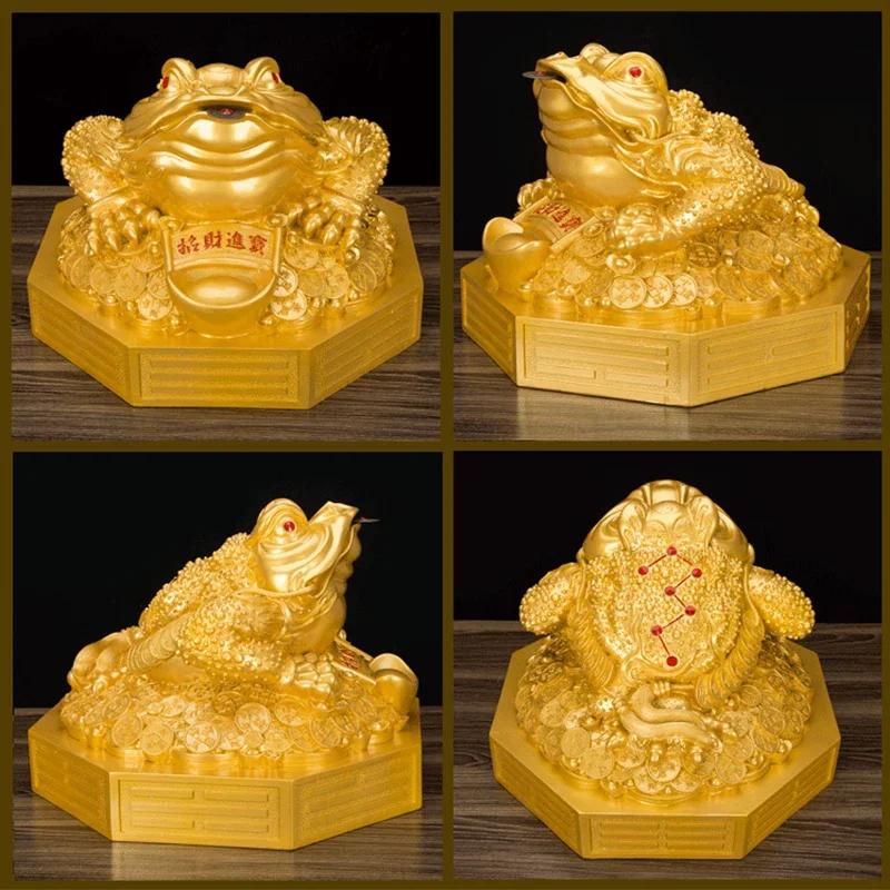 Chinese Style Feng Shui Golden Toad with Movable Coin In Mouth Wealth Fortune Ornament Richness Figurine Home Office Desk Decor