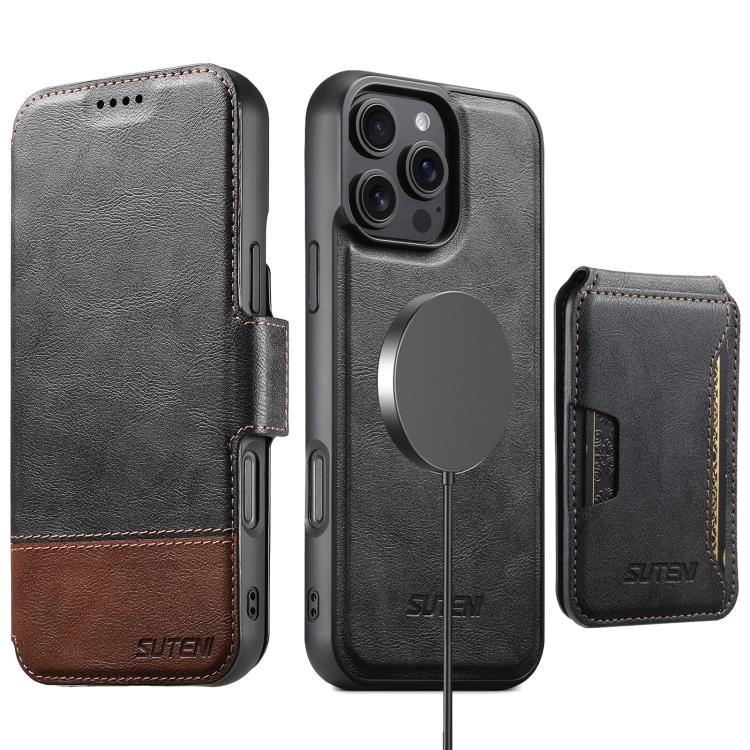 Suteni Q06S3 3-in-1 Splicing Detachable Vertical Flip Wallet MagSafe Leather Phone Case