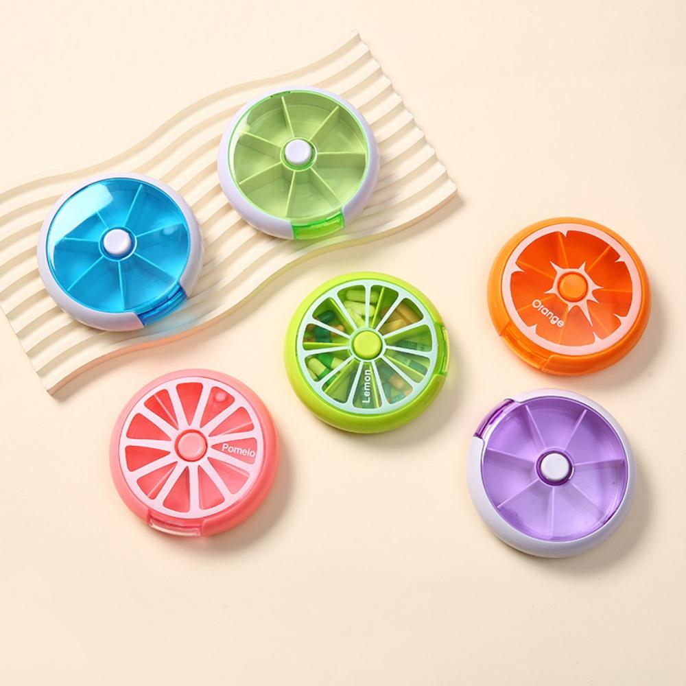 Cute Portable Mini 7 Grids Fruit Shape Pill Box Round Rotating Transparent Medicine Storage Box With Sealed Lid