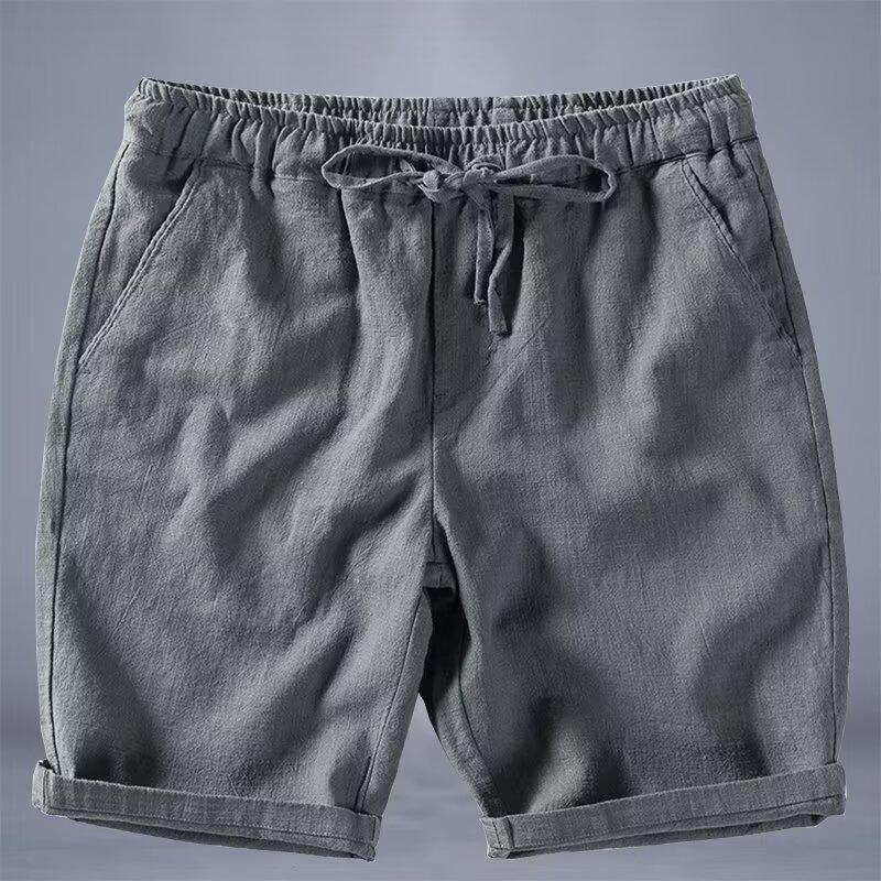 Men's Summer Thin Loose Shorts Straight Solid Color Linen Casual Five-point Trendy Pants