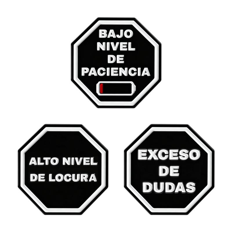 Spanish Warning Sign Enamel Pins BAJO NIVEL DE PACIENCIA EXCESO DE DUDAS Brooch Lapel Badges Punk Cool Jewelry Gift for Friends