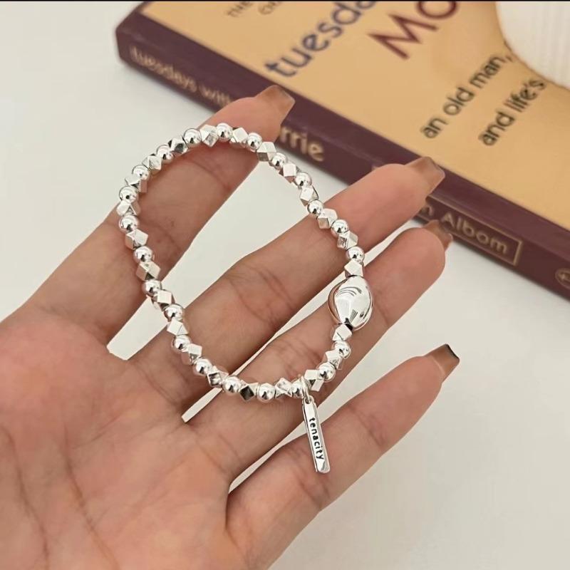 S925 Sterling Silver Beanie Small Pieces of Silver Bracelet Women's Simple All-Match Fashion Bracelet Personality Hand Jewelry