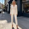 Women Pants Slim-Fit Straight Leg Nine-Point Length High Waist Tapered Dress Trousers with Pockets Business Casual Trousers
