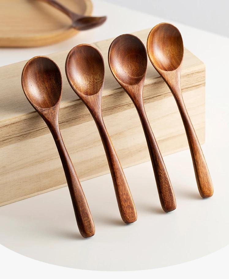 1Pcs Japan-Style Wooden Spoon Kitchen Cooking Soup Dinner Spoon Teaspoon Coffee Dessert Ice Cream Spoon Tableware