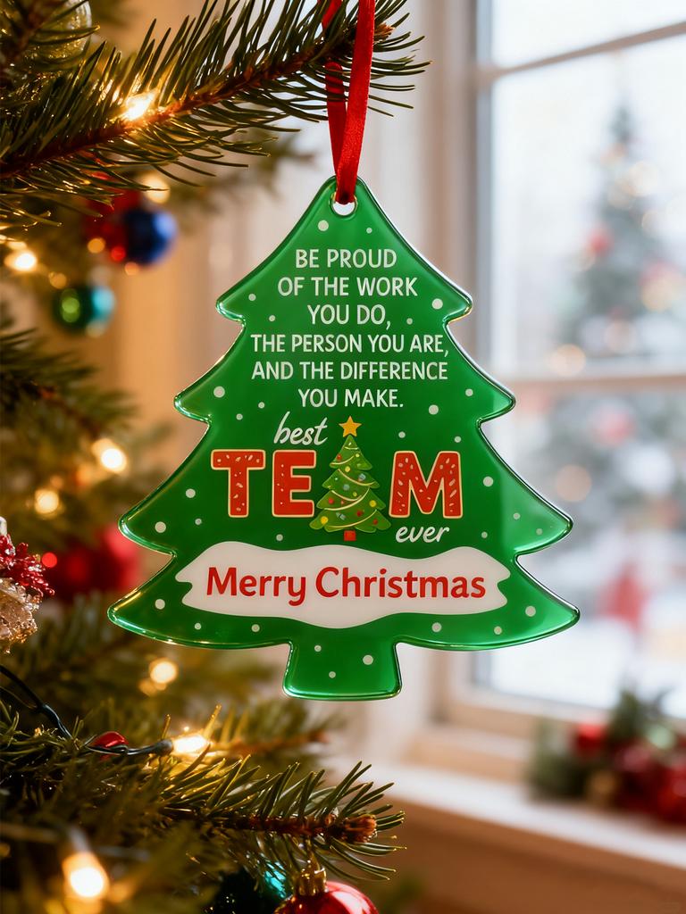 Weihnachten Bestes Team Aller Zeiten Baumförmiger Anhänger Acryl Hängedekoration Festlicher Anhänger Geschenk für Kollegen & Büro Weihnachtsdekoration