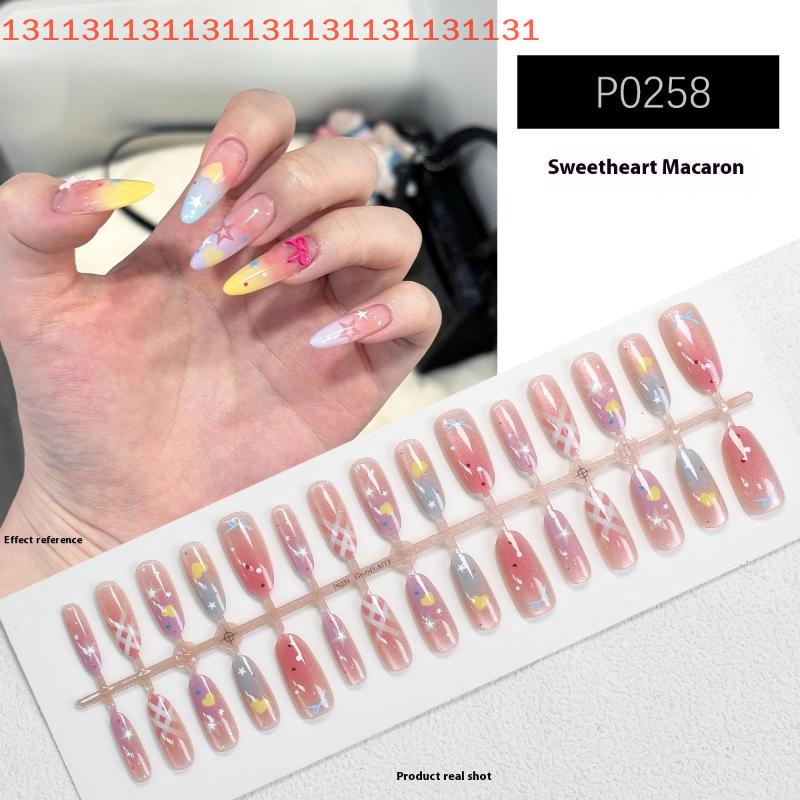 30Pcs DIY Nail Art Decoration Accessories Cat's Eye Macaroon Gradient Star False Nails Wearable Manicure