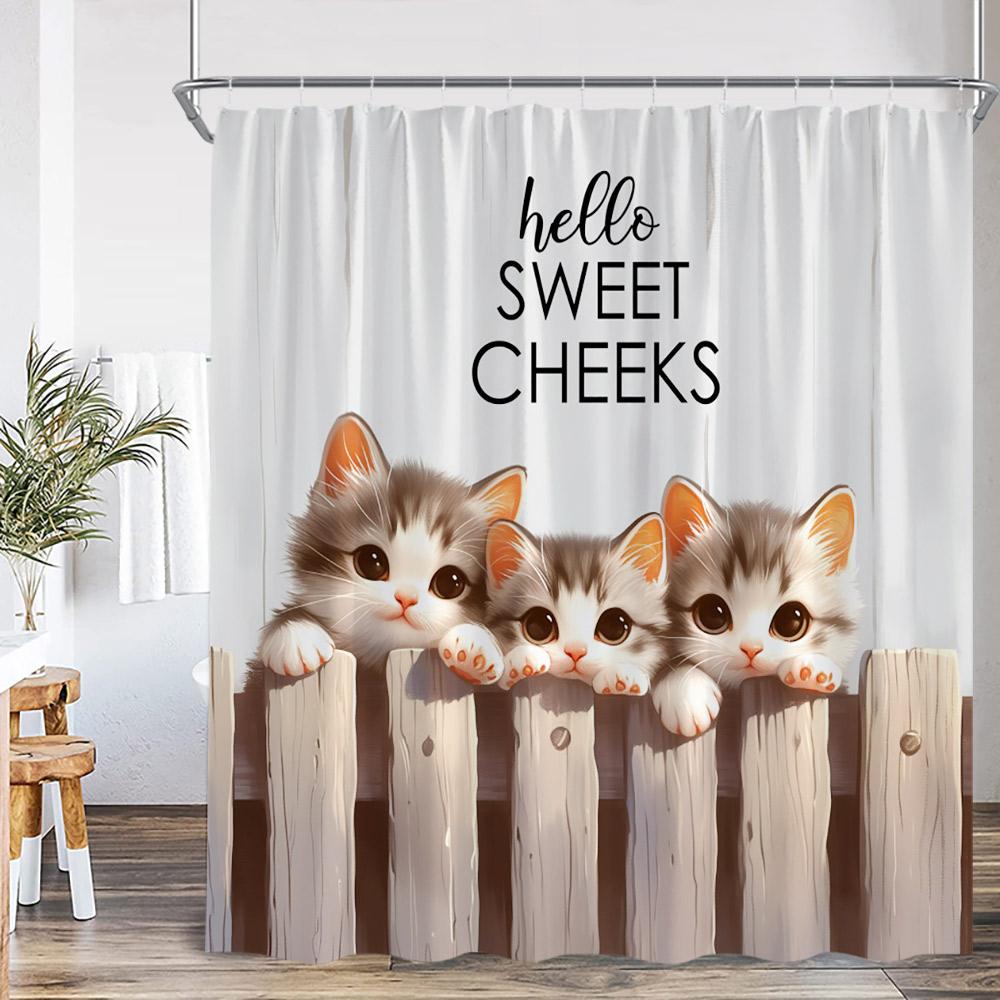 

Cats Animal Print Shower Curtain Cartoon Cat Mushroom Hello Sweet Cheeks Modern Polyester Fabric Bathroom Decor Curtain Cloth 90x180cm-35x70in