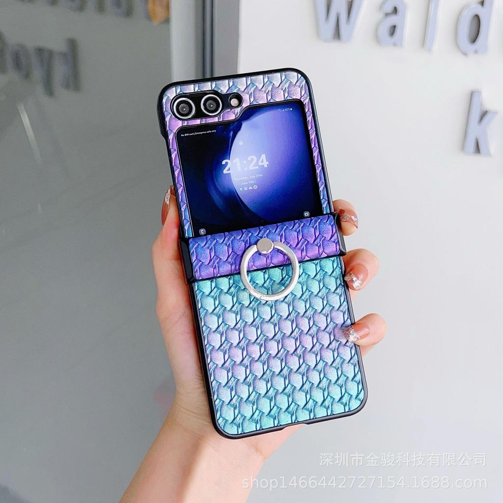 Applicable to Samsung ZFlip6/5 mobile phone case braided ring zflip3/4 generation leather case protective case anti-drop