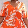 Summer Women Dress Short Sleeve High Waist V-Neck Midi Dress Plus Size Sexy Temperament Print Dress