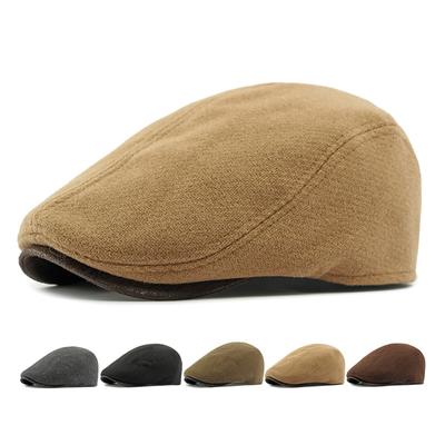 Hat Men's Autumn Winter Beret British Retro Wool Peaked Cap Thick Warm Forward Cap