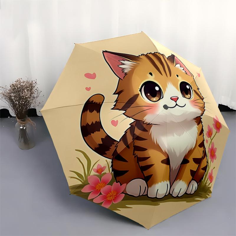 1pc Charming Cat Pattern Automatic Umbrella, 8 Iron Frames,Suitable for Office, Travel and Outdoor Adventure.P026