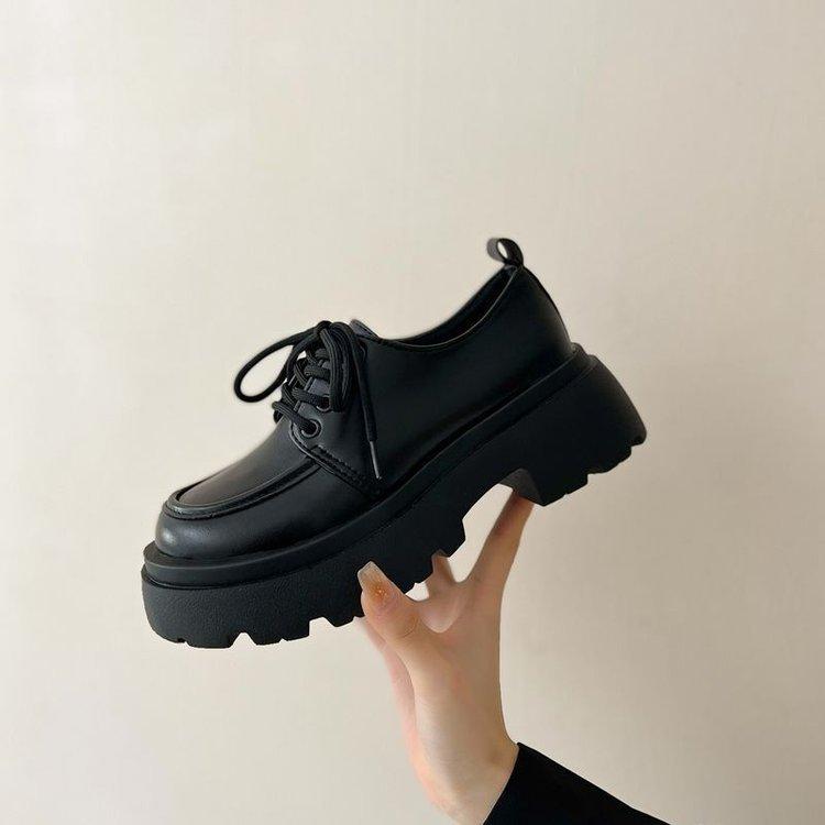 Lace-up black platform small leather shoes, new retro British style jk loafer single shoes in autumn