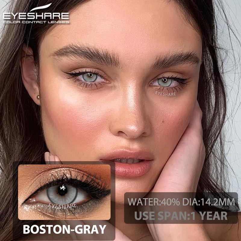 Eyeshare 1 Pair Gray Contact Lenses Natural Eye Comfortable Hidrocor Color Annual Use for Women Yearly Cosmetics