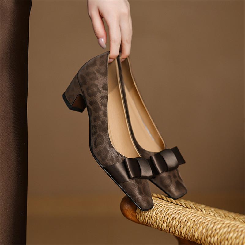 Fashion New Spring/summer Square Toe Genuine Leather Shoes for Women Fashion Leopard Print Women Pumps Women Shoes Chunky Heels Loafers
