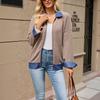 Women's Fashion Color Denim Jacket with Turn-Down Collar, Long Sleeve, Zip Front, Loose Fit
