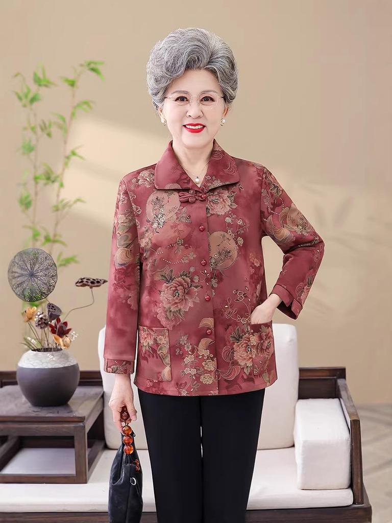 Mom's Spring Thin Jacket - Women's Chinese Style Lapel Shirt for Middle-aged and Elderly
