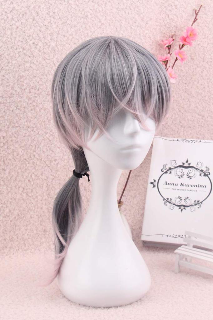 Men's Long Full Wig, Gray-pink Mix, Harajuku Style, Short Wig, Popular Fashion for Men, with a Net, Natural Look, Unisex