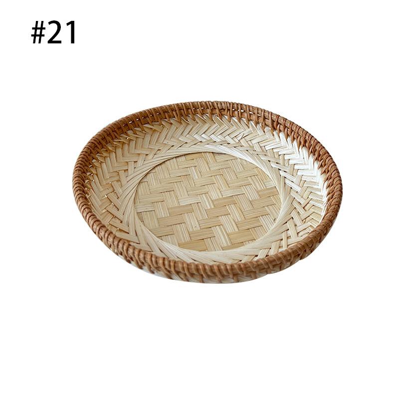Rattan Wicker Basket Handwoven Fruit Tea Snack Bread Basket Cosmetic Round Storage Box Water Hyacinth Weaving Bamboo Tray