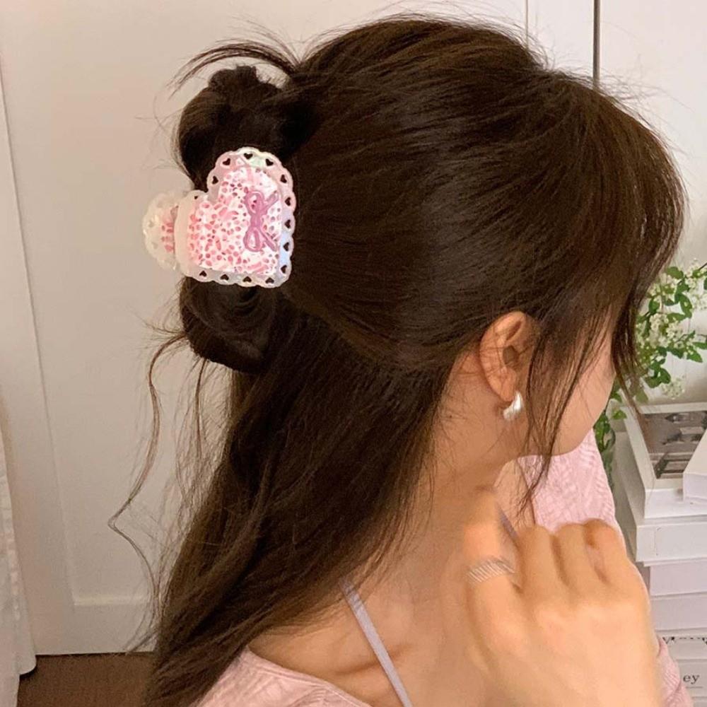 Korean Style Heart Shark Clip Elegant Bow Hair Claw Hair Accessories Acetic Acid Hair Claw  Party