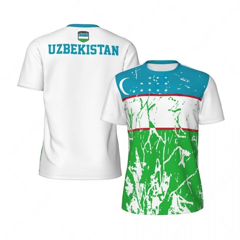 

Fashion Uzbekistan Flag Graphic Football T Shirts Summer Trend 3D National Emblem Printed T-shirts Loose Breathable Sports Tees 160 (13T-14T)