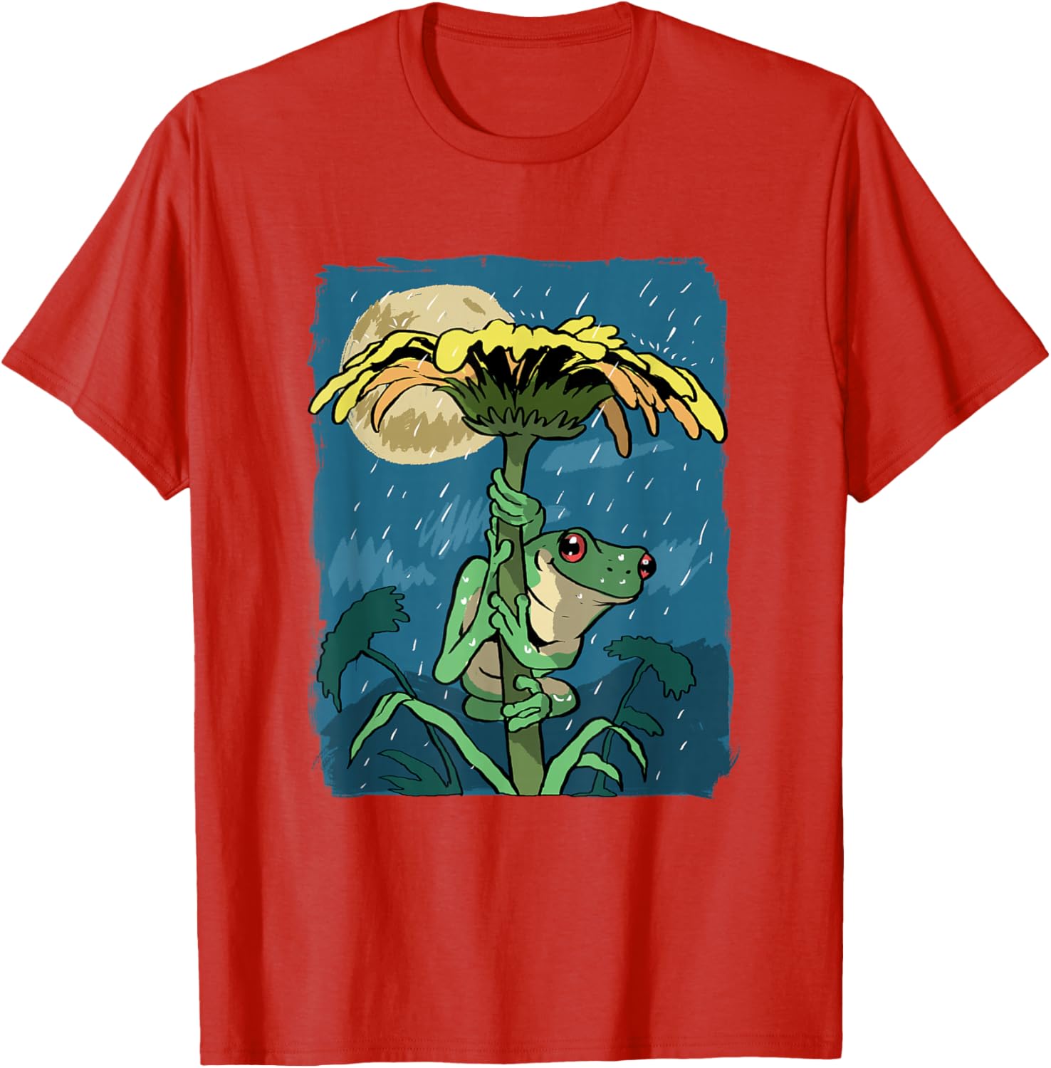 

Frog Under Dandelion Rain Cute Cottagecore Aesthetic Graphic Tee Short Sleeve Casual T-Shirt S