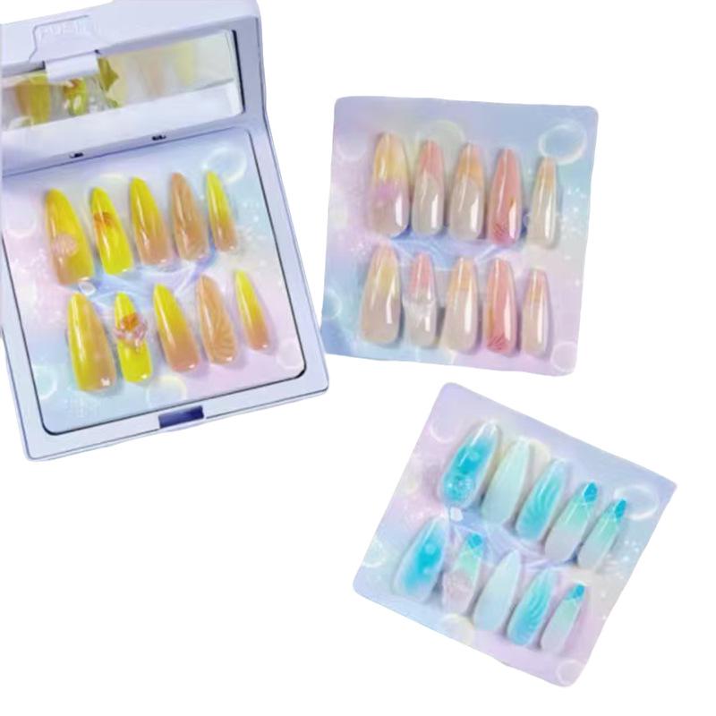 Traumhafter Meeres-Farbverlauf Tragbare Long-Style Nagelsticker - Süß und Bunt für Frauen