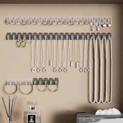Adhesive Mini Hooks Necklace & Jewelry Display Rack - No-Drill Wall-Mounted Organizer