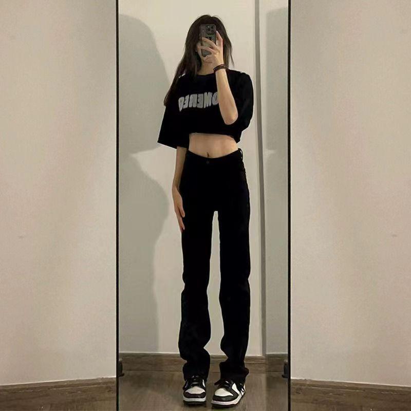 

Джинсы скинни с высокой посадкой и прямыми штанинами для женщин - Европейский/Американский стиль, Идеально для осени/зимы XL чёрный