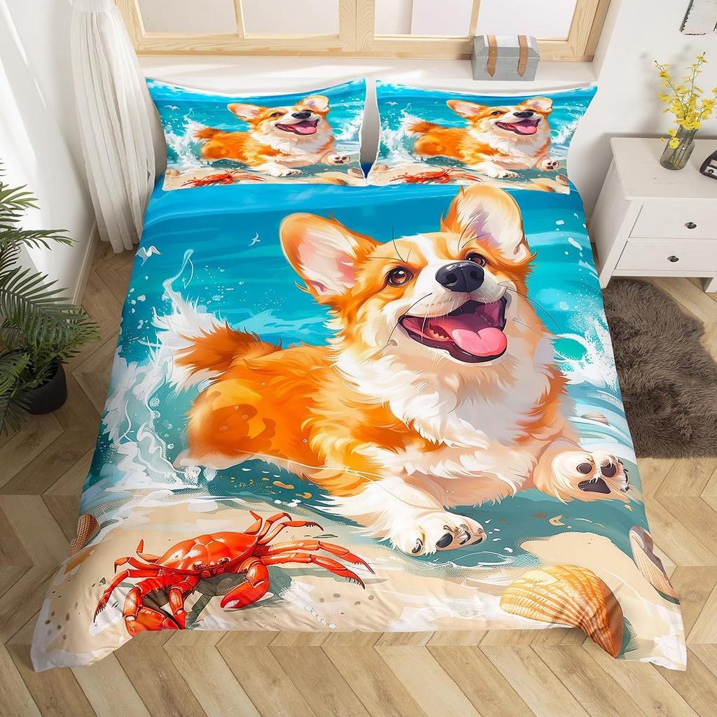 Cute Corgi Children'S Duvet Cover Puppy Bedding Set Kawaii Pet Animal Three-Piece Set