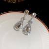 Silver Needle Diamond Water Drop Tassel Earrings - Elegant Court Style, Versatile & Luxurious Design.