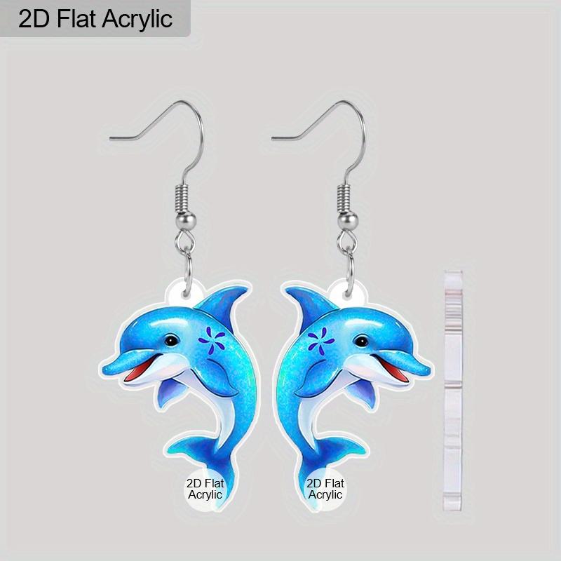 

2D Плоские Забавные Серьги-Подвески в виде Дельфинов из Акрила, Украшения с Океанскими Животными, Морские Подарки для Женщин, Летние Шармы