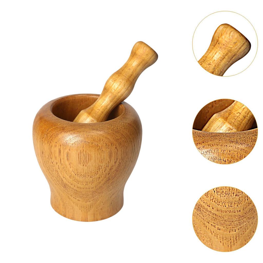 Kitchen Wooden Mortar and Pestle Set Garlic Ginger Grinder for Fresh Mustard XL