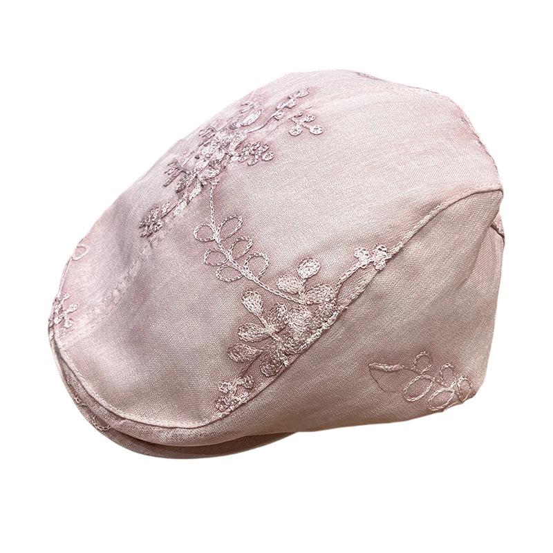 Spring and summer new jacquard beret women's fashion Guochao versatile cap Hong Kong style retro satin forward hat