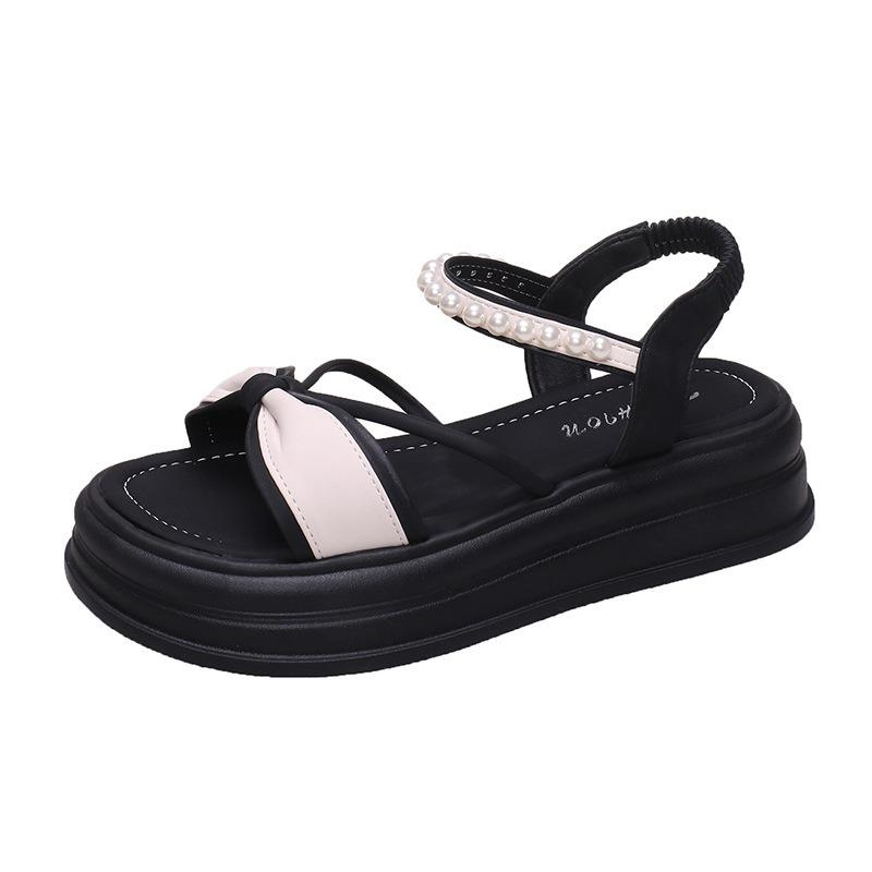Flat-soled sandals women's summer new pearl casual trendy with one-word belt beach shoes children