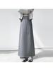 Women's Gray Elastic Waist A-Line Mini Skirt - Sporty High Waist, Bodycon, Slit, Casual Autumn Wear for Petite