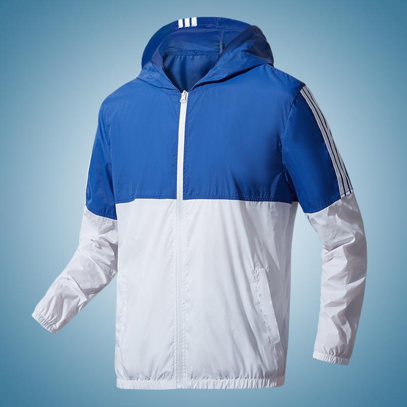 

Мужская тонкая солнцезащитная куртка с капюшоном, дышащая куртка, спортивная ветровка для мужчин и женщин L синий