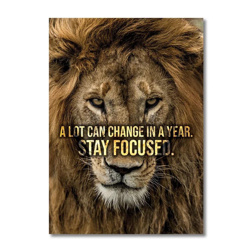 Motivational Animal Poster Eagle Tiger Lion Wall Art Canvas Painting Motto Picture for Living Room Home Decoration