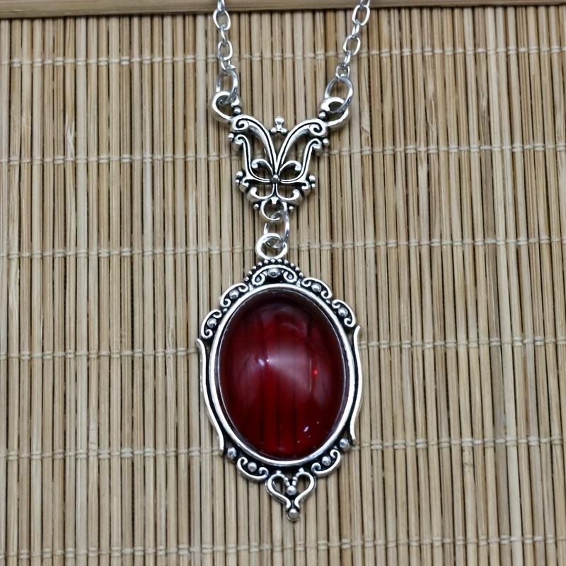 Retro Red Quartz Crystal Necklace With Butterfly Jewelry Pendant Necklace, Women's Vintage Style Neck Jewelry